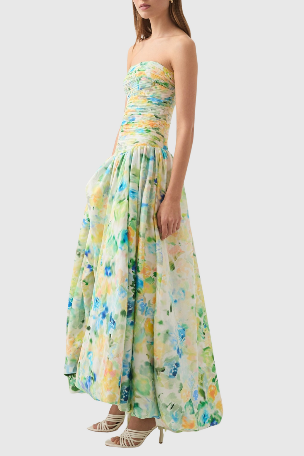 Flowering Girl Women Coleka Floral Print Strapless Ruched Maxi Dress - Green