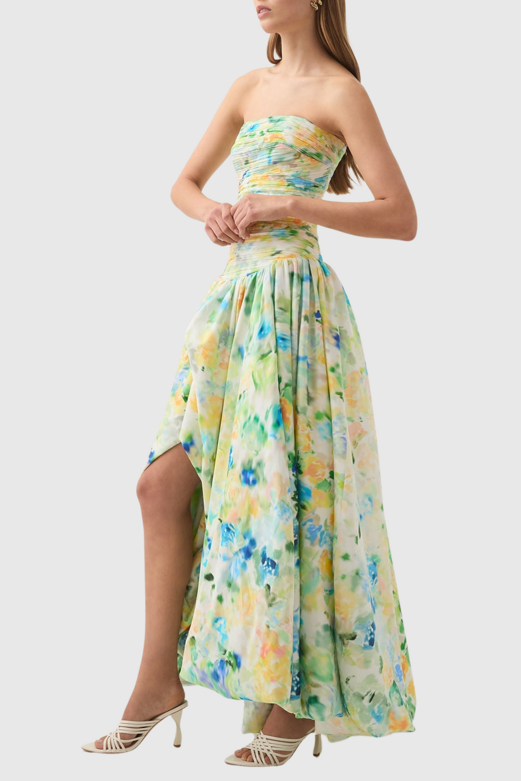 Flowering Girl Women Coleka Floral Print Strapless Ruched Maxi Dress - Green