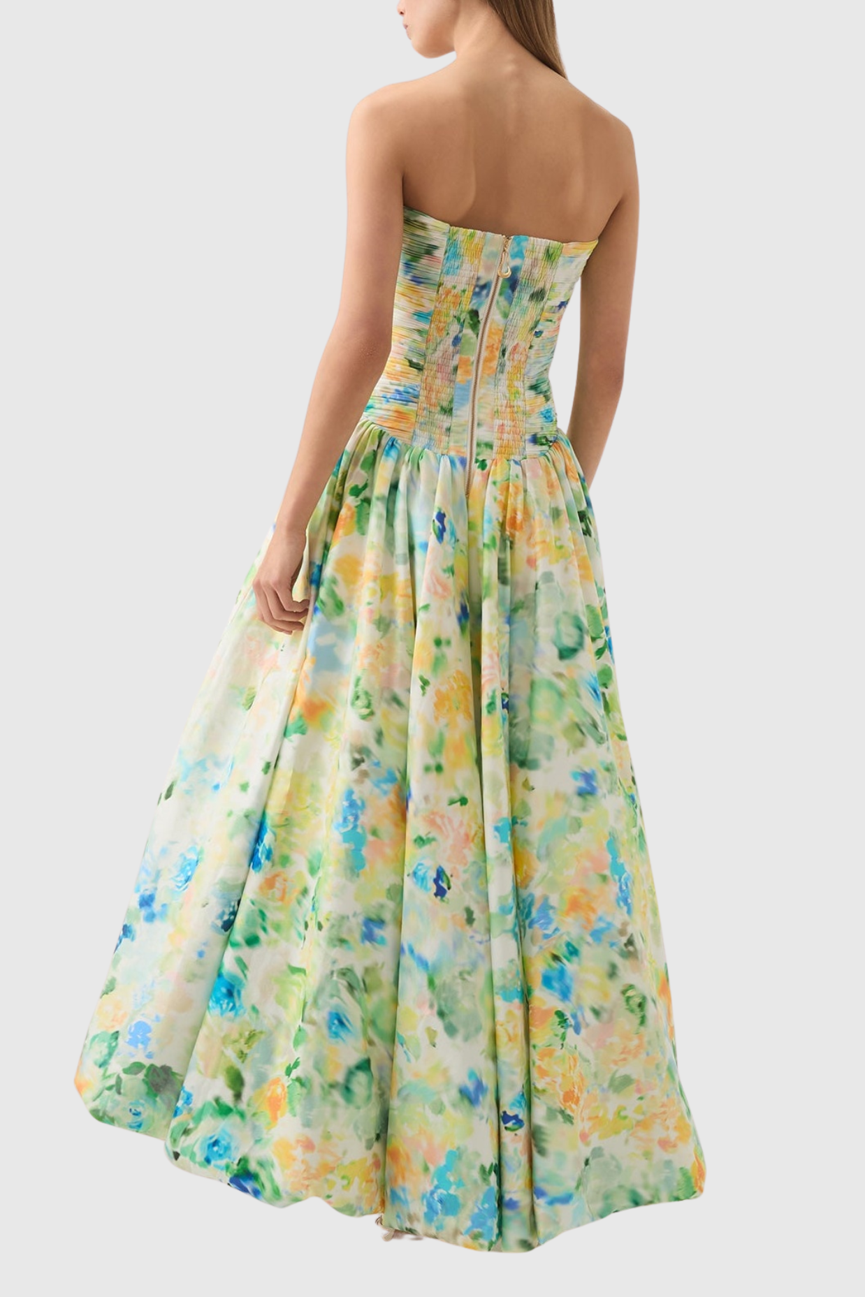 Flowering Girl Women Coleka Floral Print Strapless Ruched Maxi Dress - Green