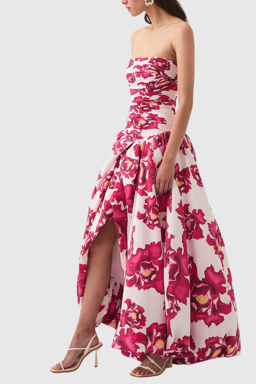 Flowering Girl Women Coleka Floral Print Strapless Ruched Maxi Dress - Pink