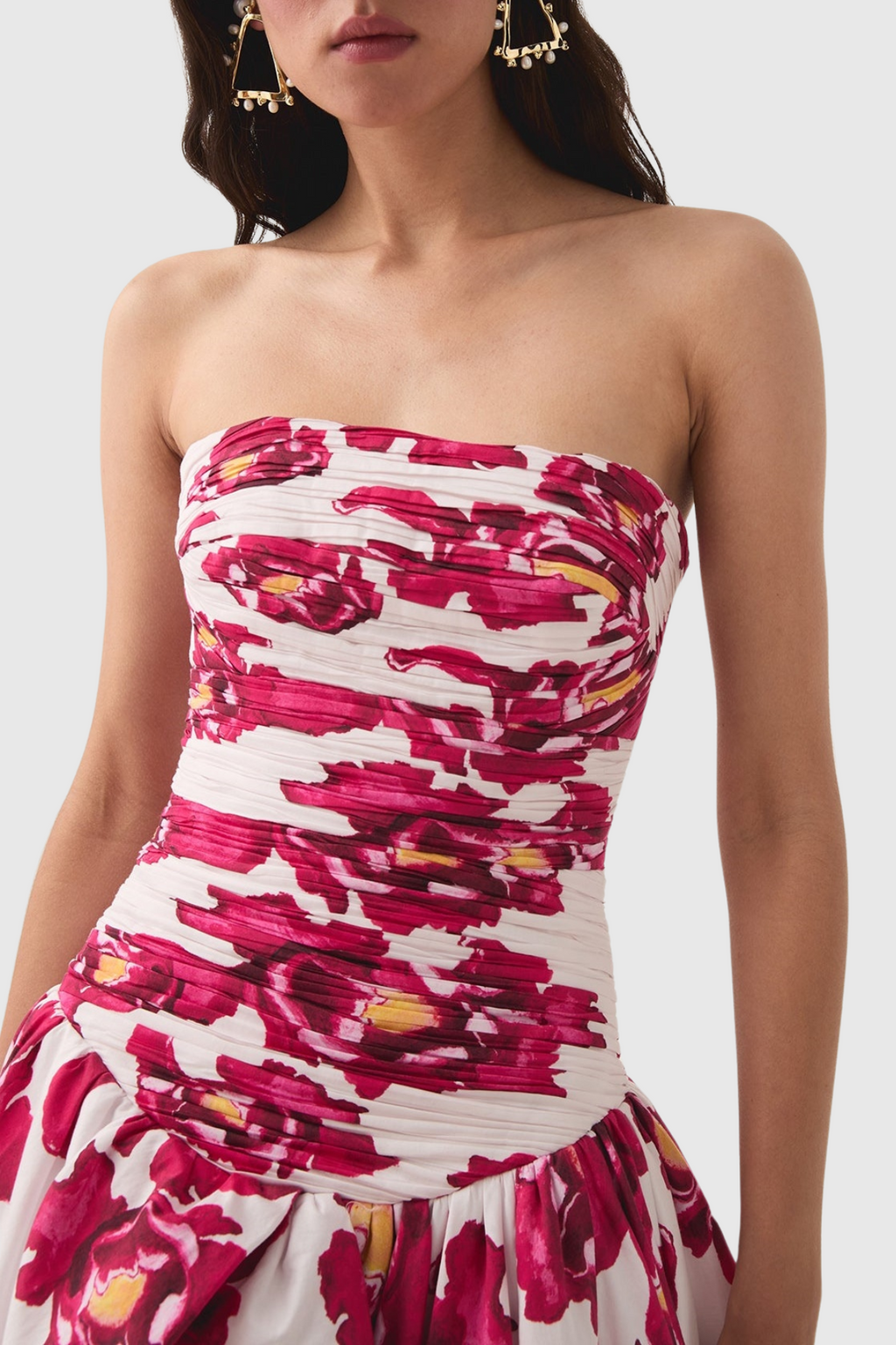 Flowering Girl Women Coleka Floral Print Strapless Ruched Maxi Dress - Pink
