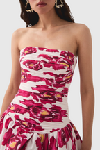Flowering Girl Women Coleka Floral Print Strapless Ruched Maxi Dress - Pink