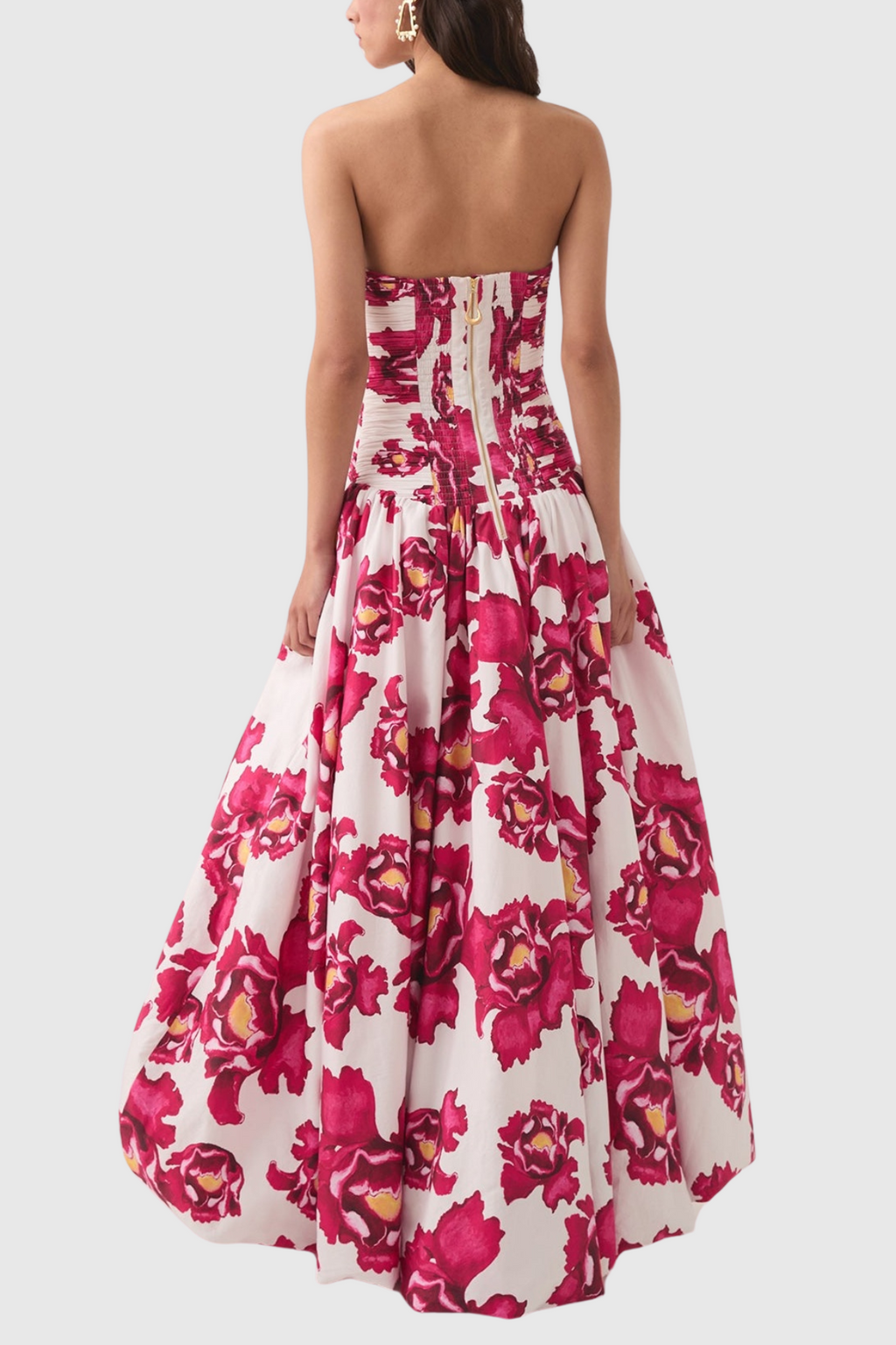 Flowering Girl Women Coleka Floral Print Strapless Ruched Maxi Dress - Pink