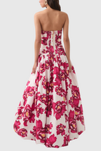 Flowering Girl Women Coleka Floral Print Strapless Ruched Maxi Dress - Pink