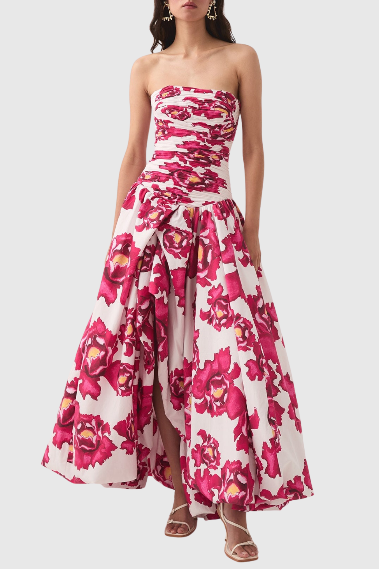 Flowering Girl Women Coleka Floral Print Strapless Ruched Maxi Dress - Pink