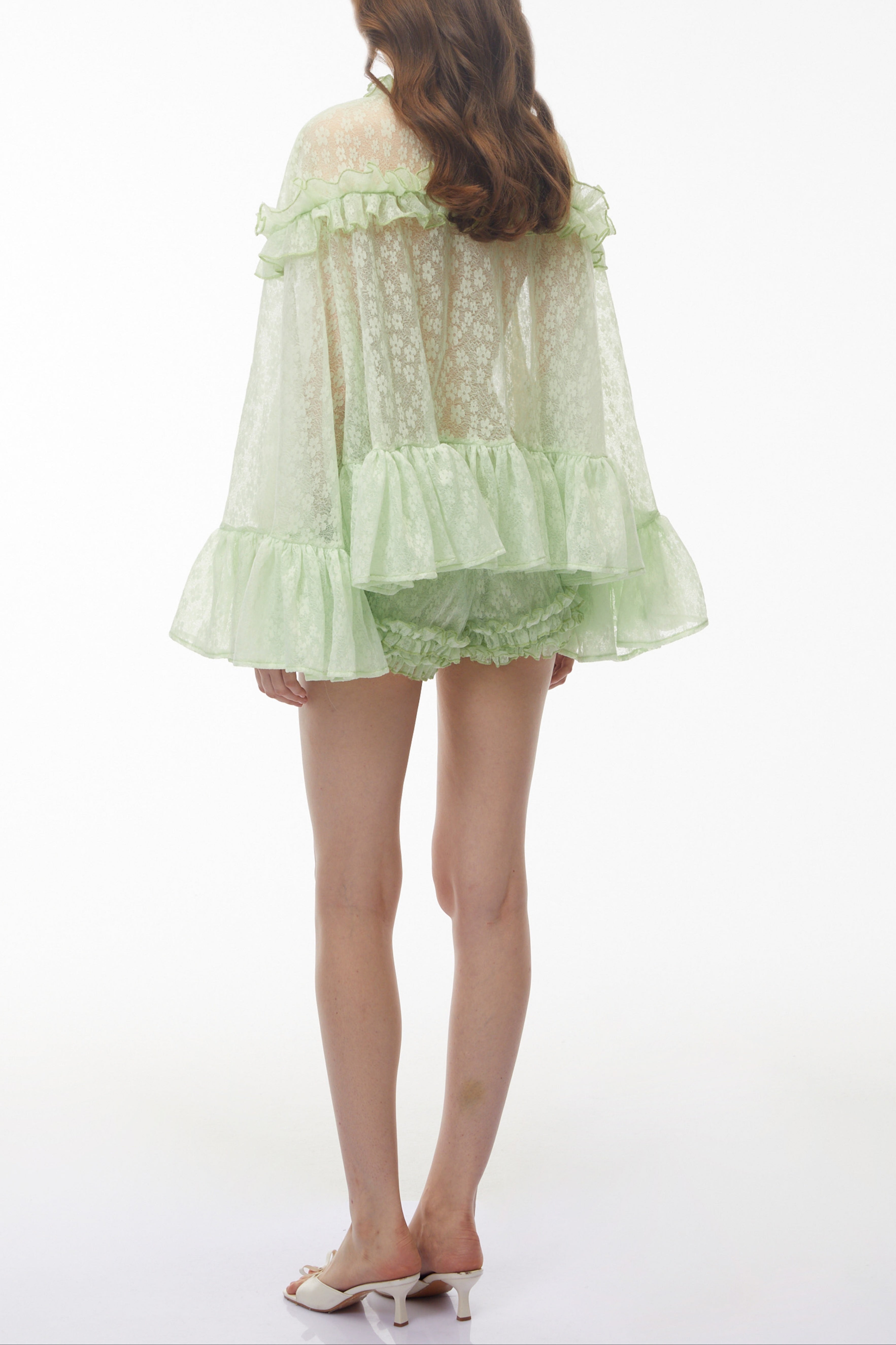 Vanessa Mint Green Floral Lace Ruffled Top & Shorts Set