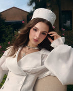 Flowering Girl Women Zenobia Large Lapel Button Puff Sleeve Tutu Mini Dress In White