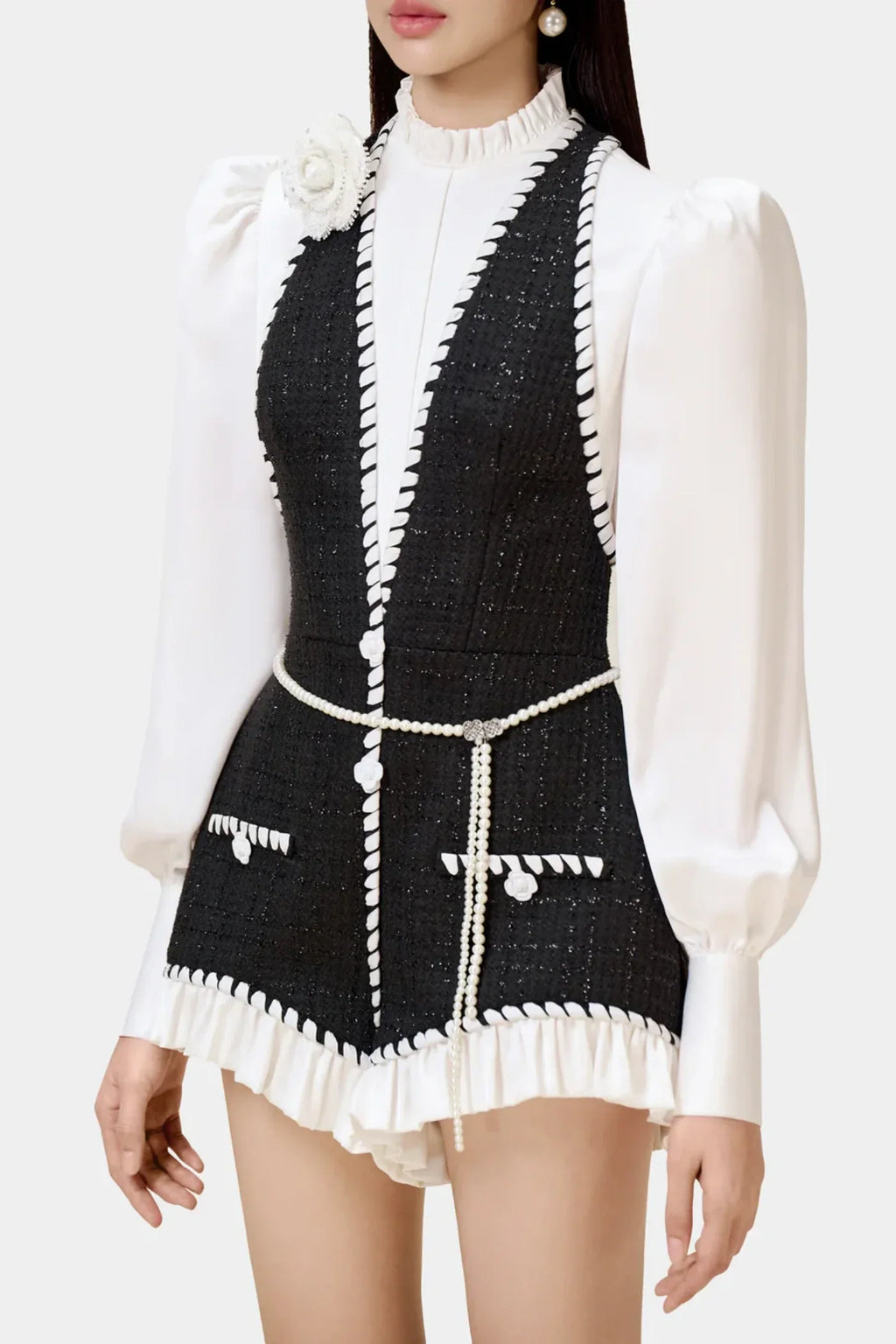 Flowering Girl Women Colver Halter Tweed Shirt Romper