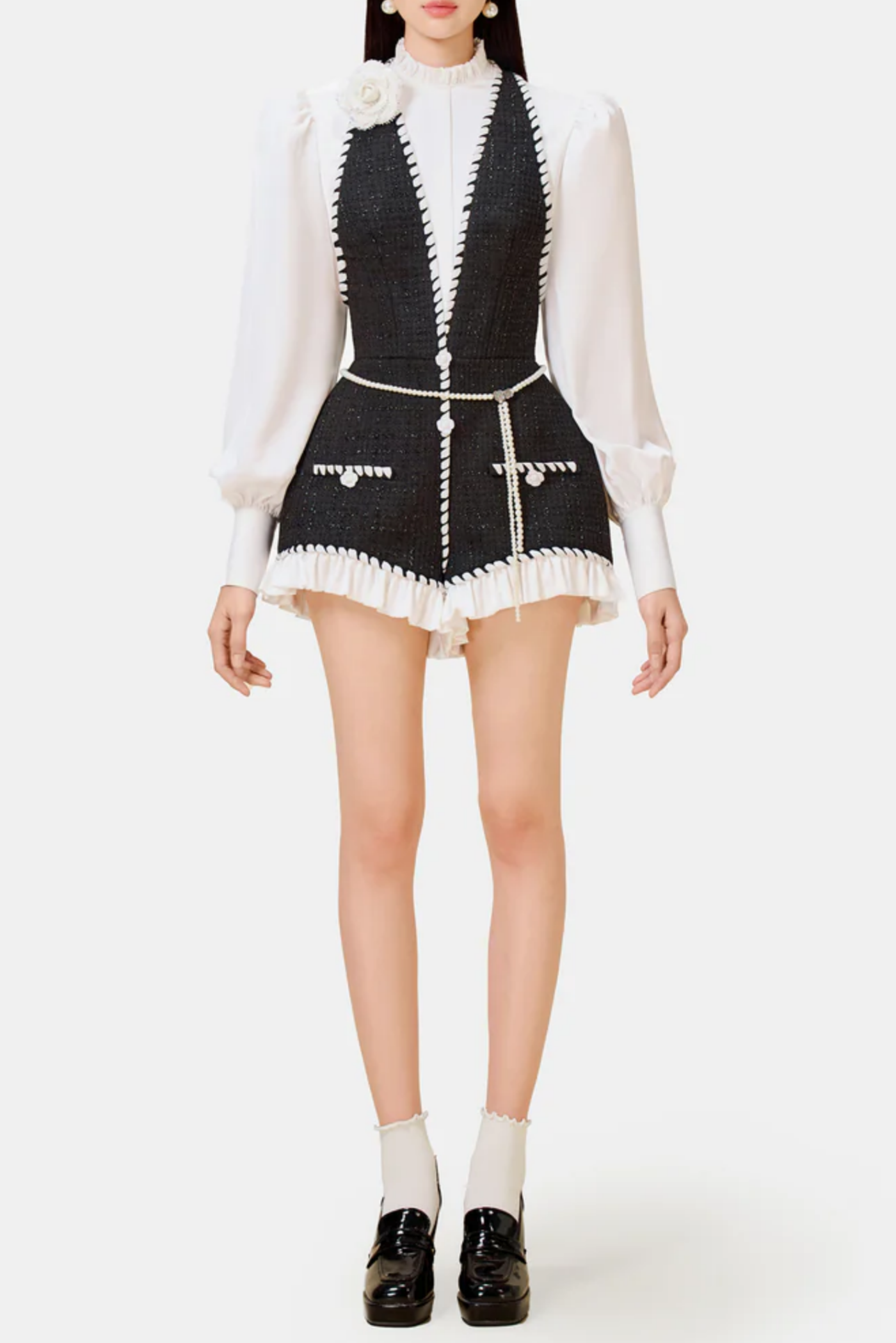 Flowering Girl Women Colver Halter Tweed Shirt Romper