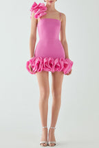 Flowering Girl Women Ruffle One Shoulder Mini Dresses In Pink