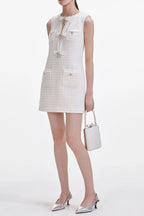Cream Boucle Bow Mini Dress