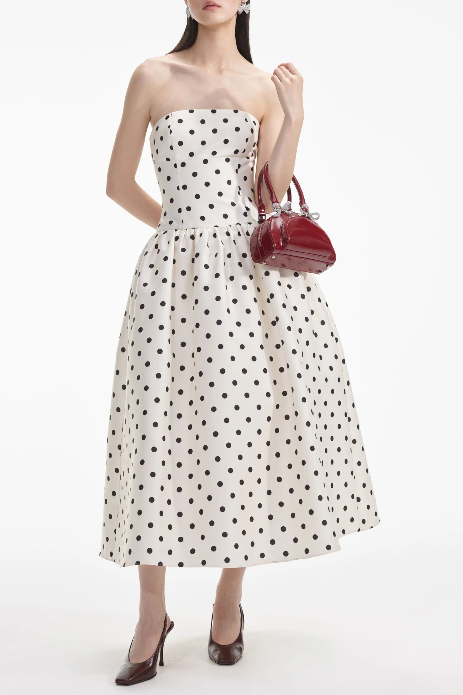 Flowering Girl Women Cream Polka Dot Taffeta Midi Dress