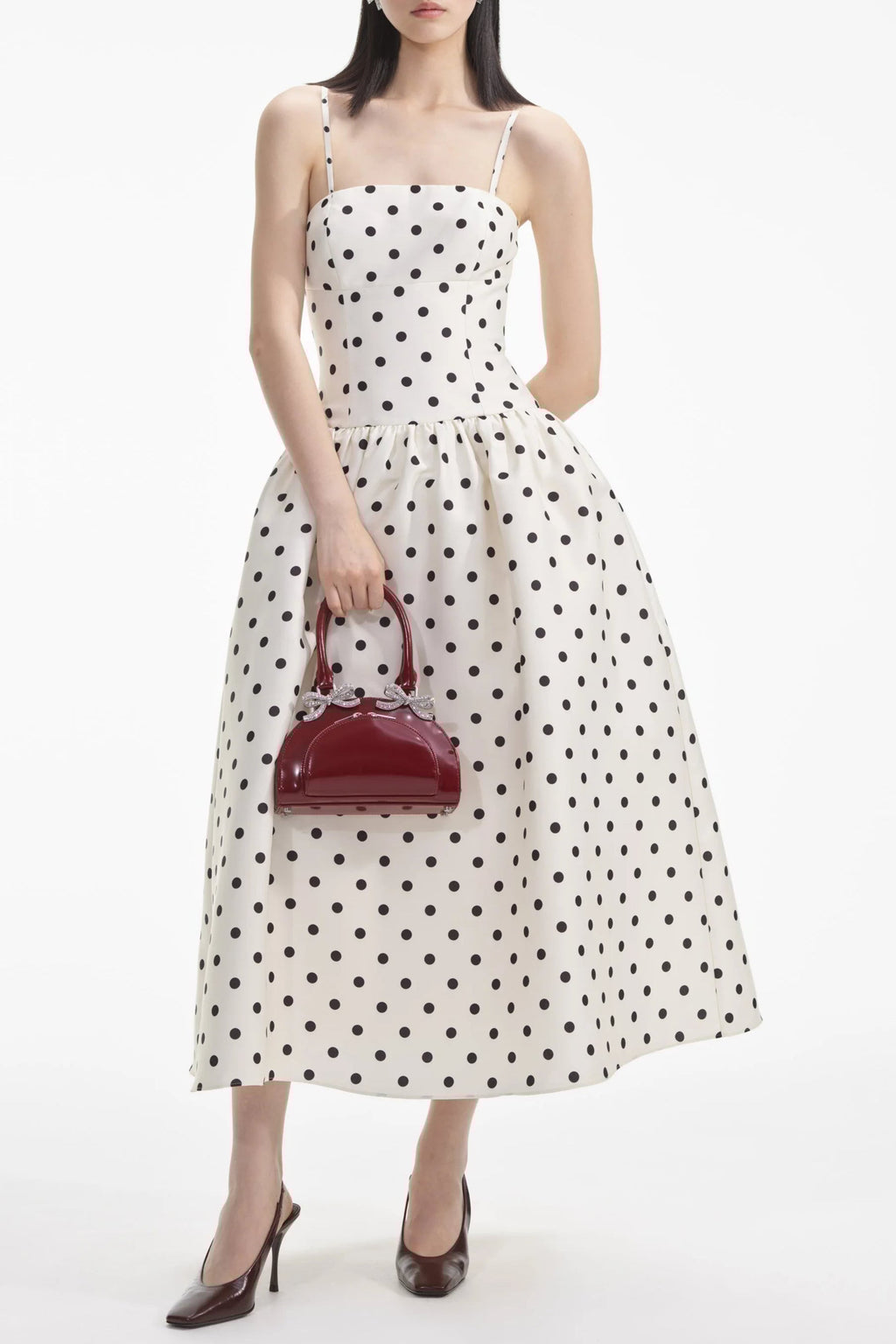 Flowering Girl Women Cream Polka Dot Taffeta Midi Dress