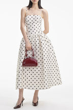 Flowering Girl Women Cream Polka Dot Taffeta Midi Dress