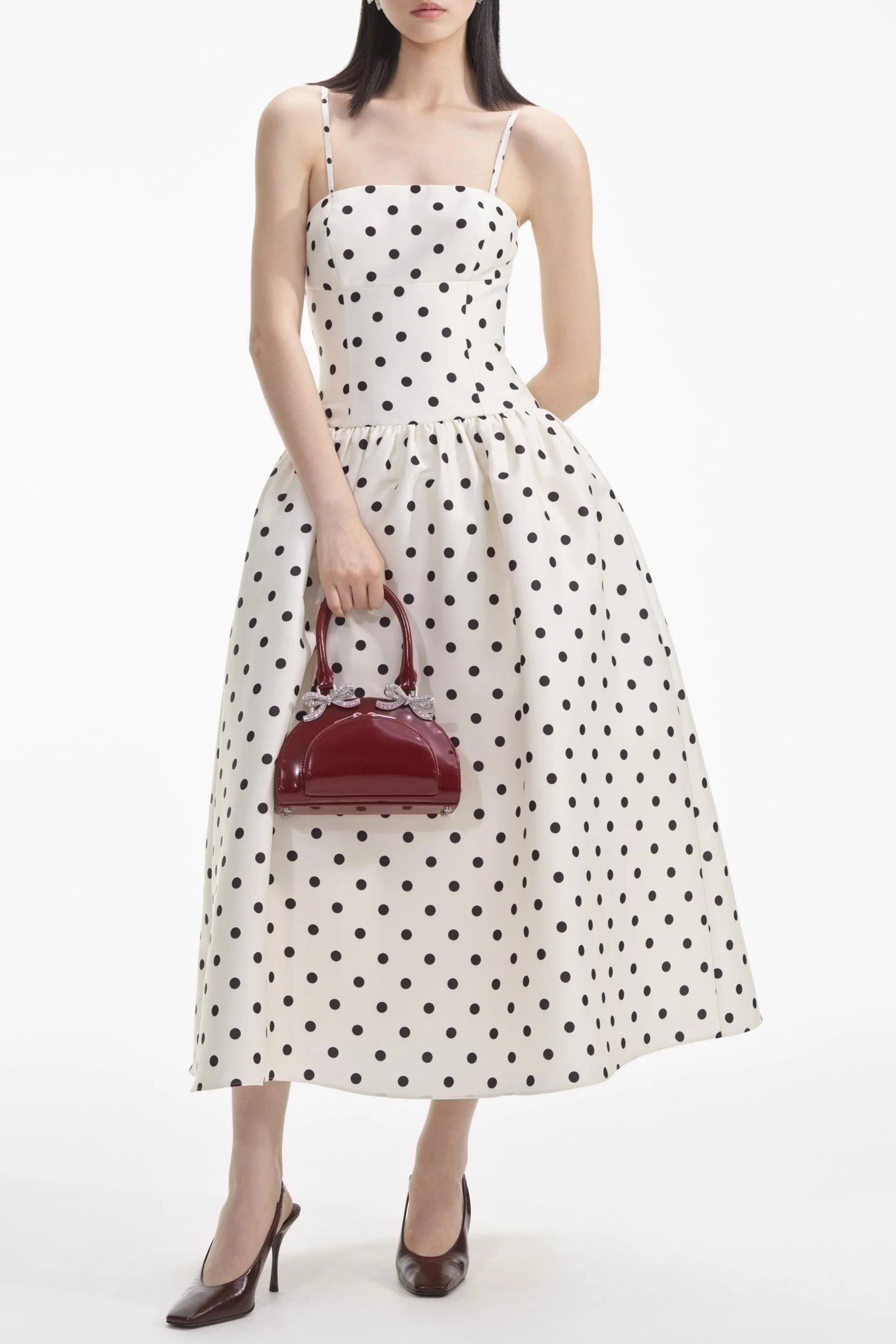 Flowering Girl Women Cream Polka Dot Taffeta Midi Dress