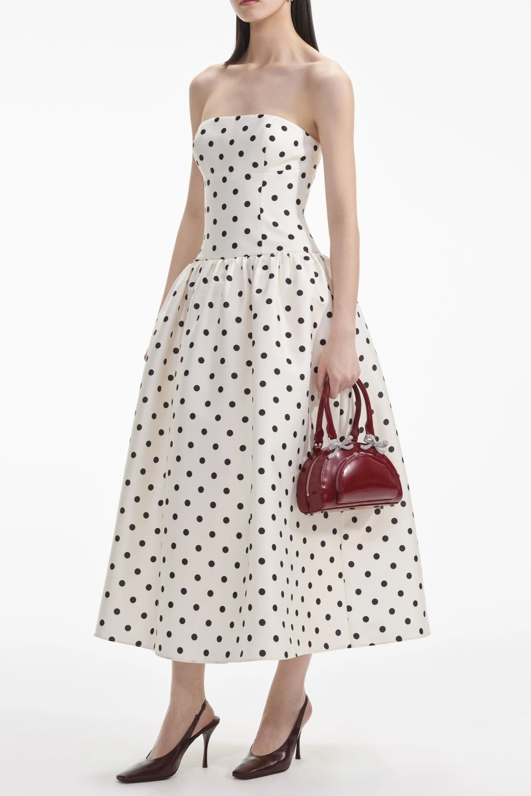 Flowering Girl Women Cream Polka Dot Taffeta Midi Dress