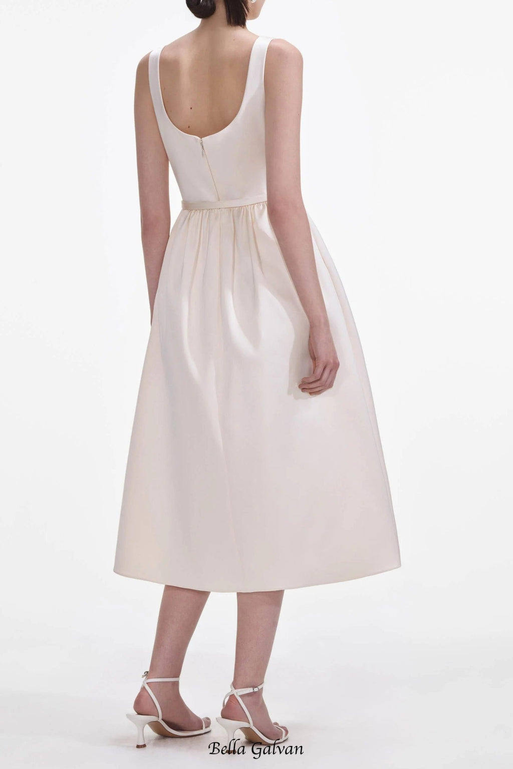 Cream Satin Flower Midi Dress