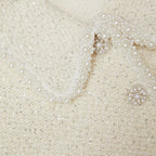 CREAM SEQUIN KNIT PEARL CARDIGAN