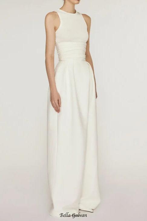 Stretch Sleeveless Tank Top Pleated Pants Set in white