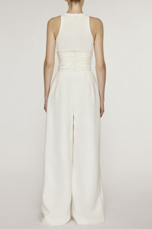 Stretch Sleeveless Tank Top Pleated Pants Set In White