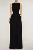 Stretch Sleeveless Tank Top Pleated Pants Set in black