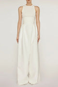 Stretch Sleeveless Tank Top Pleated Pants Set In White