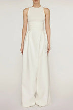 Stretch Sleeveless Tank Top Pleated Pants Set In White