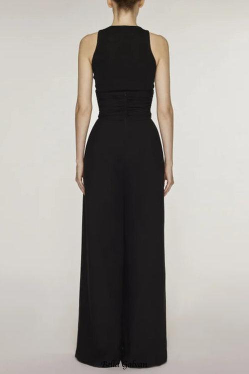 Stretch Sleeveless Tank Top Pleated Pants Set in black