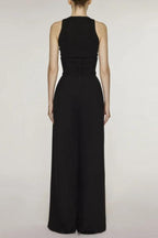 Stretch Sleeveless Tank Top Pleated Pants Set in black