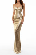 Sequin Rhinestone Strap Mermaid Maxi Gown