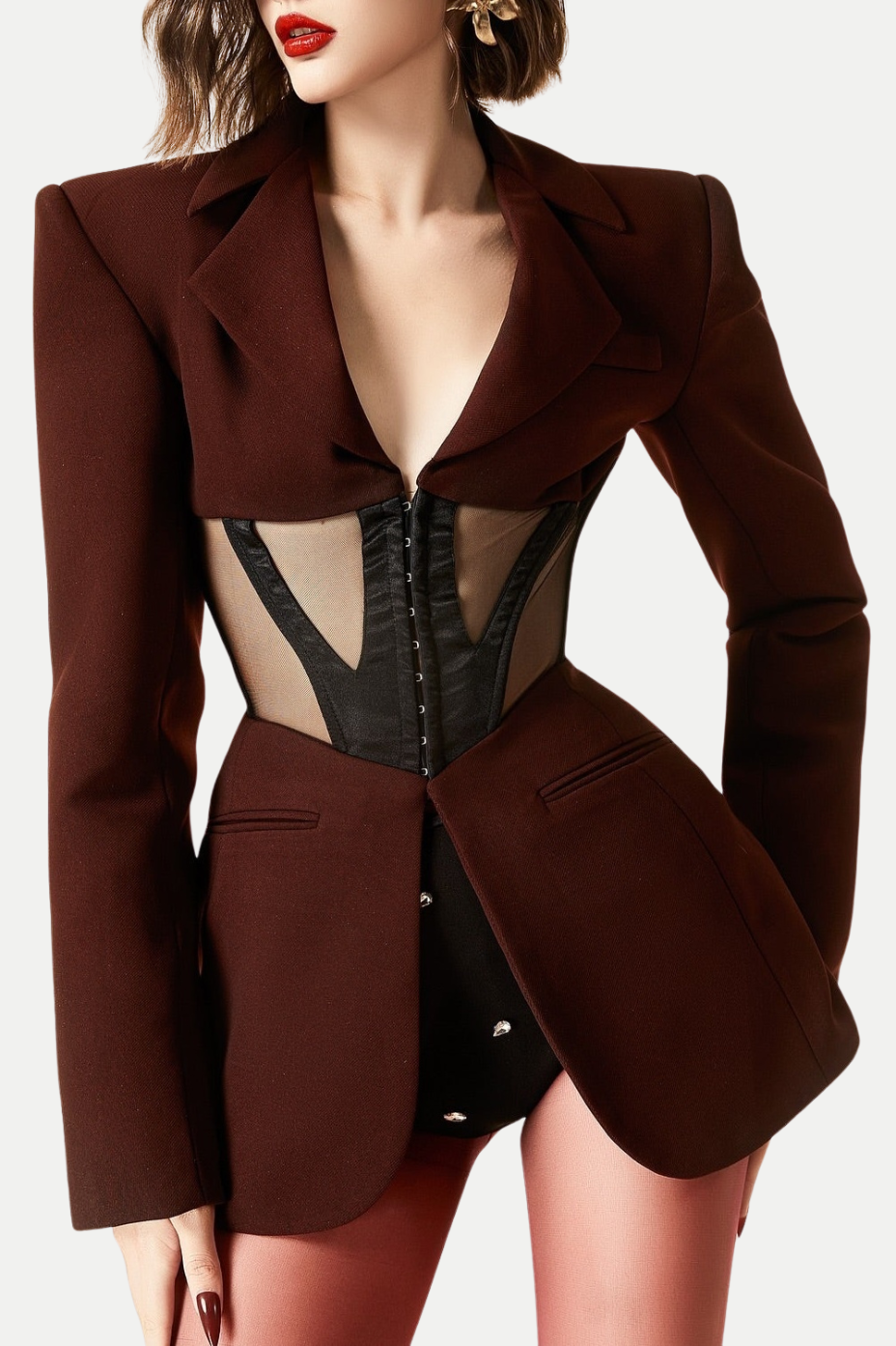 Flowering Girl Women Kamryn Paneled Mesh Blazer - Wine