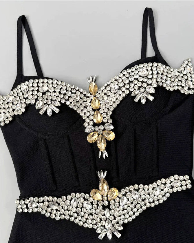 Rita Rhinestone Bandage Maxi Dress In Black