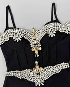 Rita Rhinestone Bandage Maxi Dress In Black
