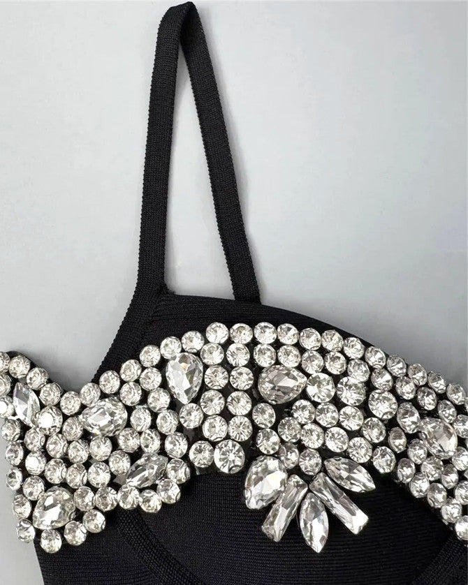Rita Rhinestone Bandage Maxi Dress In Black