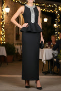 Flowering Girl Women Gladys Crystal Embellished Peplum Halter Maxi Dress In Black