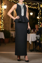 Flowering Girl Women Gladys Crystal Embellished Peplum Halter Maxi Dress In Black