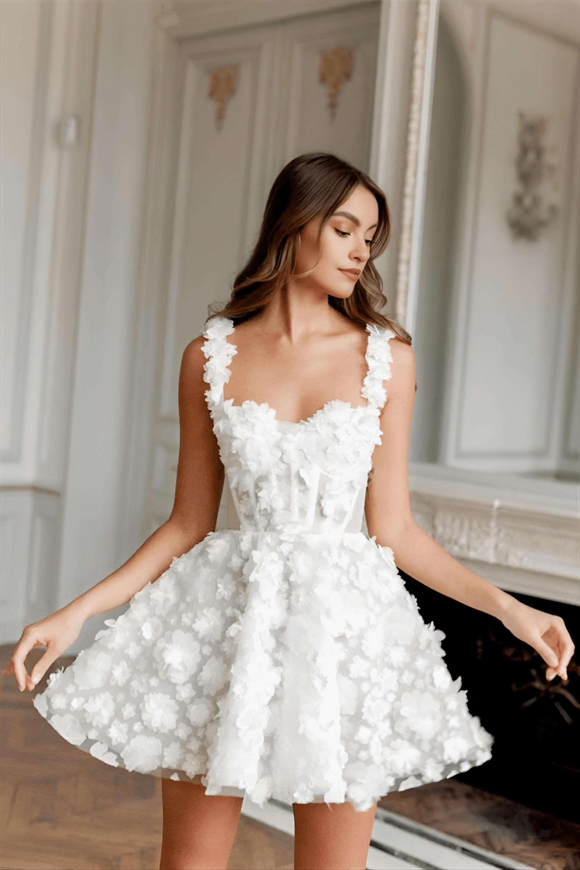 White Flower Lace Embroidery Lace-Up Spaghetti Strap Mini Dress