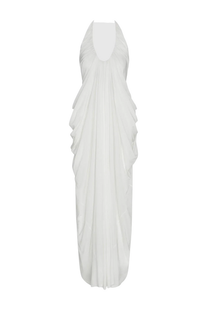 Cyrusa Halter Draped Maxi Dress - White