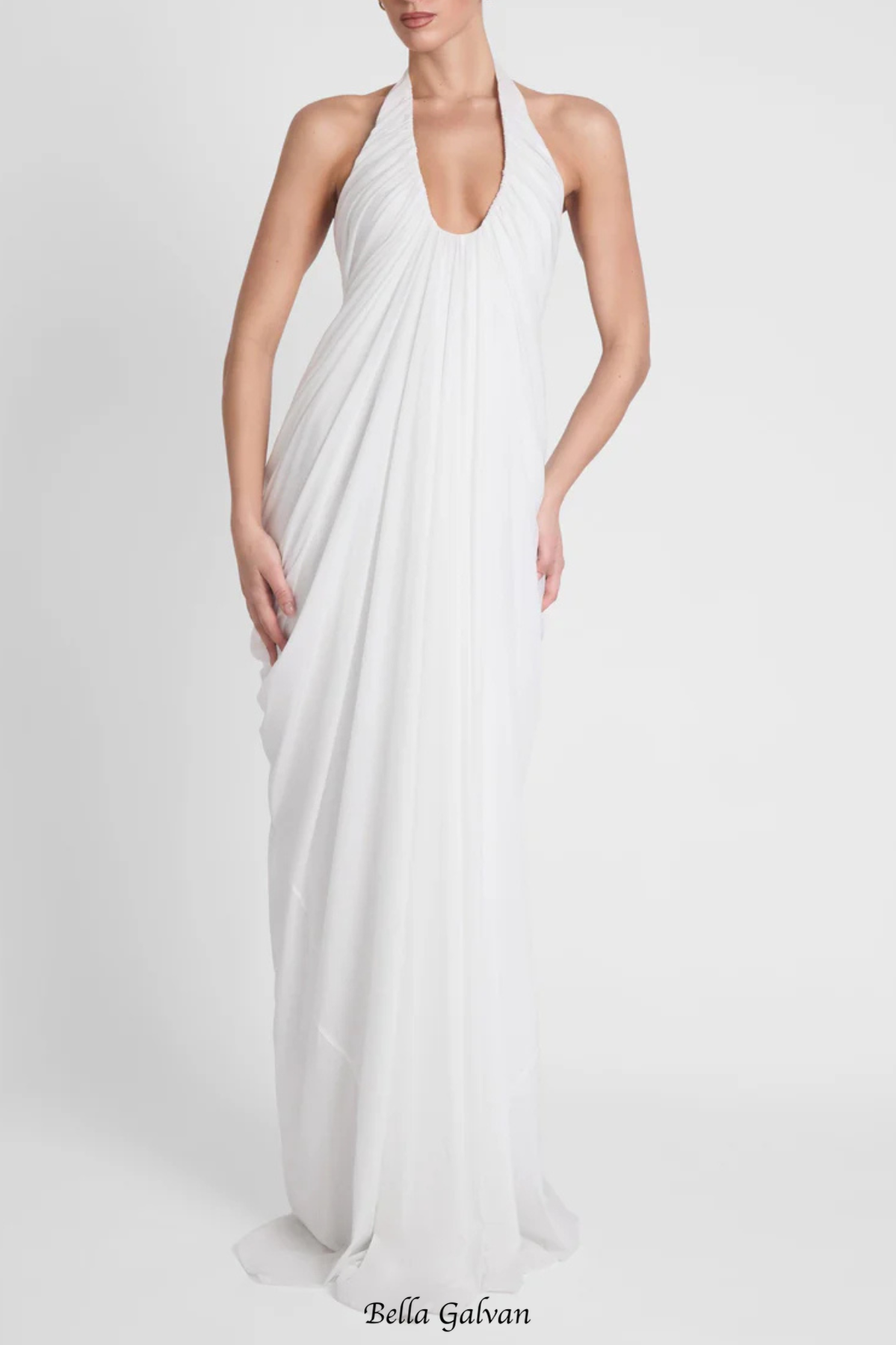 Cyrusa Halter Draped Maxi Dress - White