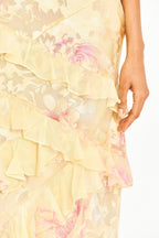 wendy ruffle trim Floral Chiffon Maxi Dress in yellow