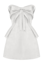 White Bow embellished strapless Mini Dress