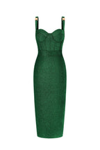 Flowering Girl Women Adjustable Strap Glitter Corset Midi Pencil Dress