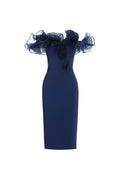 alisa Off-Shoulder Flounce Bandage Blue Midi Dress