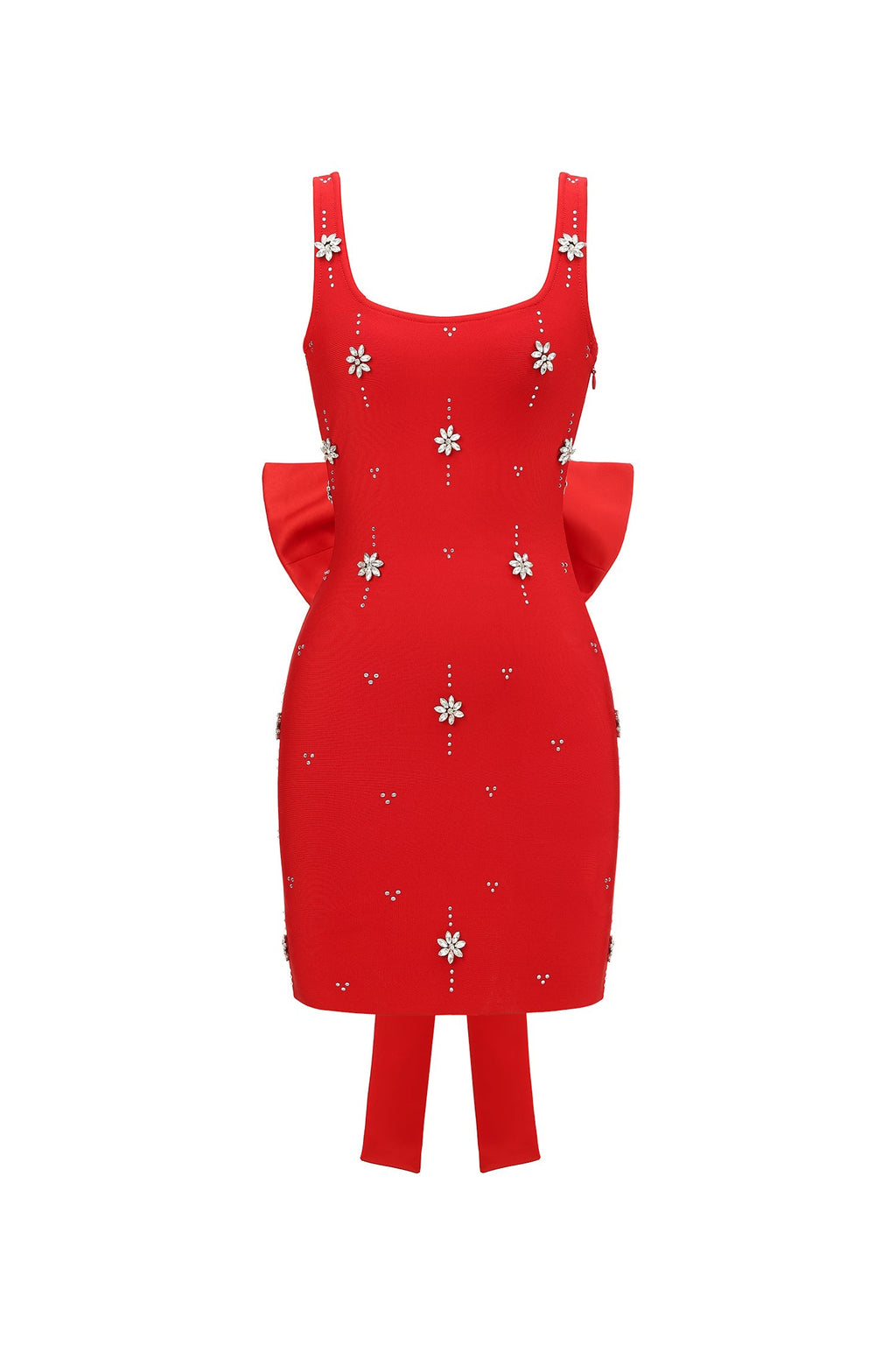 adora Sleeveless Diamond Bow Bandage Mini Dress in red