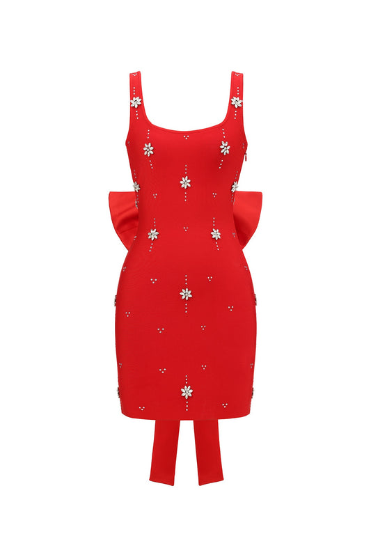 adora Sleeveless Diamond Bow Bandage Mini Dress in red