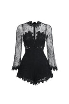 Sheer Lace Long Sleeve Skort Romper