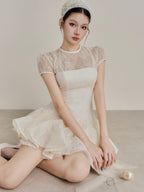 Flowering Girl Women Kelly Sequin Lace Puffy Mini Dress In White
