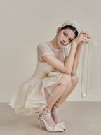 Flowering Girl Women Kelly Sequin Lace Puffy Mini Dress In White