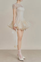 Flowering Girl Women Kelly Sequin Lace Puffy Mini Dress In White