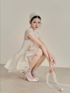 Flowering Girl Women Kelly Sequin Lace Puffy Mini Dress In White